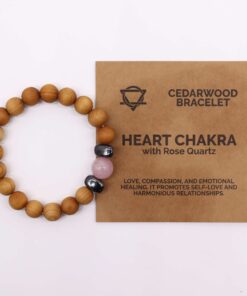 AWGIFTS Armbånd i sedertre - Rosenkvarts - Hjertechakra