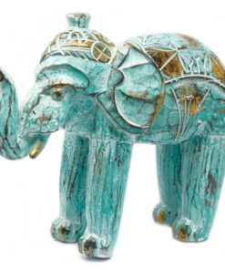 AWGIFTS Håndskåret Elefant i Tre - Turquoise Gold