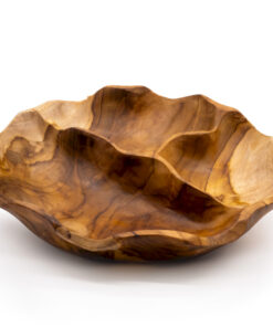 AWGIFTS Glatt Rund Fruktskål i Teak med Tre Rom